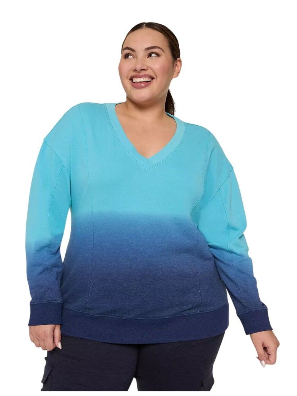 LIVI By Lane Bryant Sweatshirt Size 18/20 French Terry V Neck Ombre Gradient